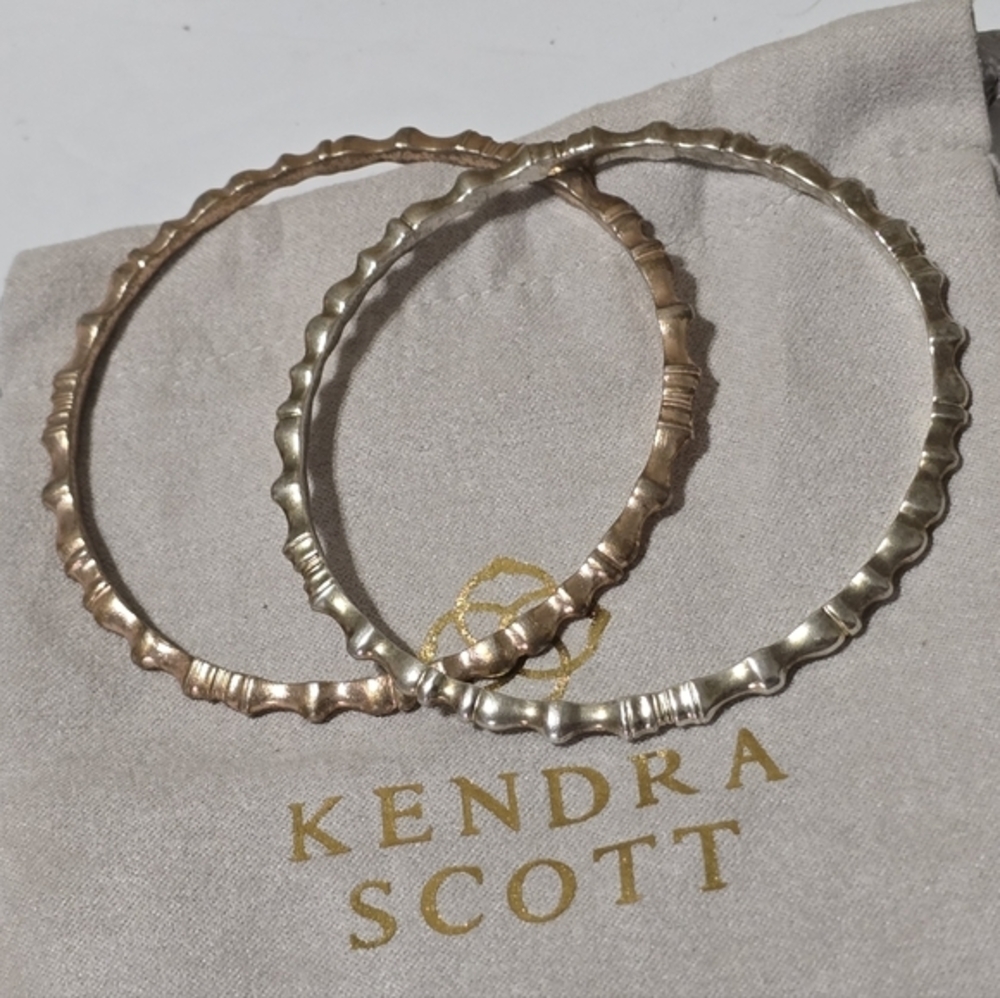Kendra Scott Mixed Metal Bangle Bracelet Set Rose Gold Textured 2pc